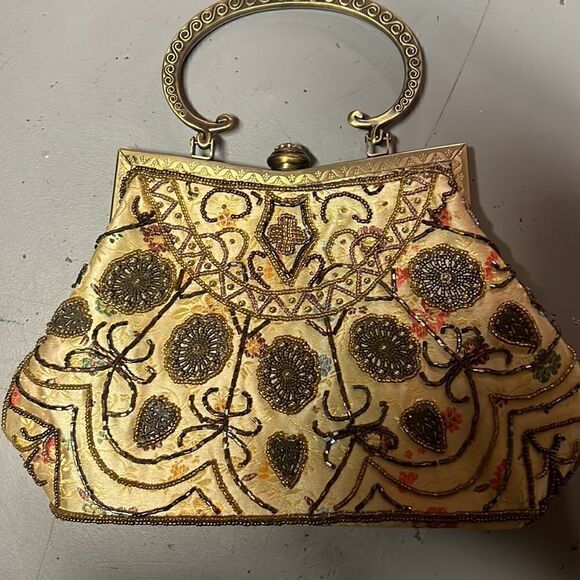 Gold Vintage Beaded Sequin Evening Bag - Picture 2 of 6